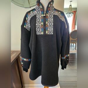 Obermeyer Women's Vintage Y2K Black 1/4 Zip Embroidered Nordic Fleece Pullover